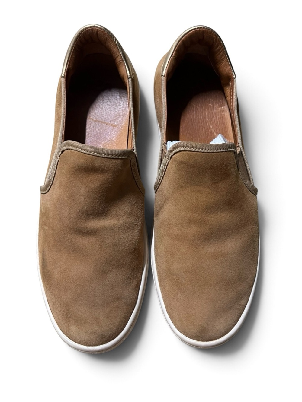 UGG Jass Chestnut Suede Metallic Gold Accent Slip On Sneakers 8.5